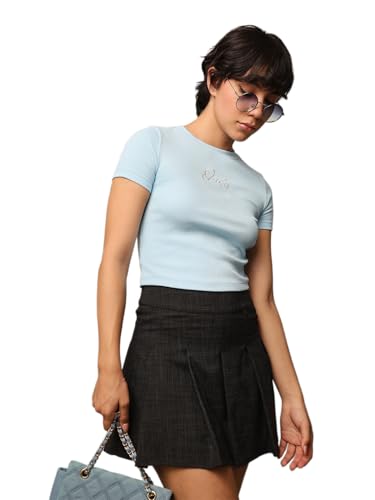 Image of ONLY Women's Cotton Solid Regular Fit T-Shirt