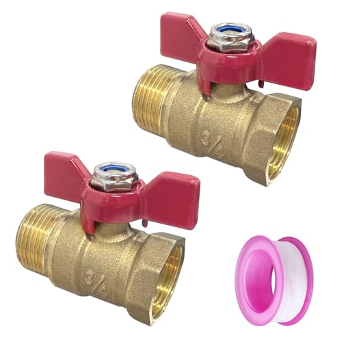 BDHYYM 2 válvulas de bola de latón de 3/4 pulgadas, válvula de bola con mango de ala rojo de 3/4 pulgadas IG/AG latón válvula de cierre para tuberías de agua grifo