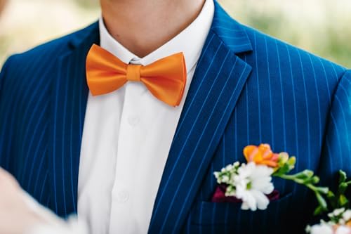 Image of HISDERN Bow Ties for Men Solid Color Pre-Tie Bow Tie and Pocket Square Set Classic Formal Tuxedo Bowties for Wedding Party