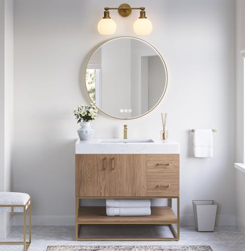 Image of Vintage 2-Lights Wall Sconce with Milk White Glass Globe Shade, Hardwired Indoor Double Arm Wall Light Fixture for Bathroom Vanity Living Room Bedroom