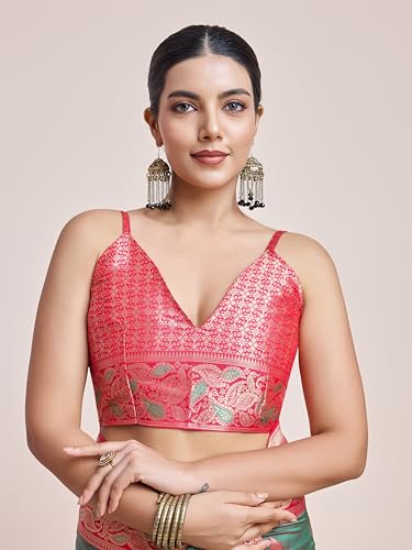 Image of Monjolika Fashion Women's Banarasi Silk Saree in Satin and traditional golden zari work comes with Unstitched Blouse Piece