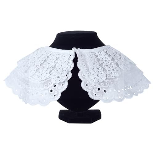 GORGECRAFT Halloween Navidad Collares Falsos Desmontables Ahuecados Flor Blanca Bordado Escote Adorno Decorativo Encaje Capa Escote Camisa Solapa Apliques para Mujer Vestido Blusa Ropa Costura