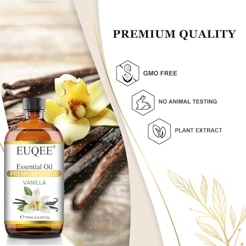 EUQEE Vanilla Essential Oil 118ML Natural Pure Vanilla Oils Undiluted, Long Lasting Scents Essential Oils Aromatherapy Oil for Diffuser, Skin, Hair Care, DIY Candle Soap Making with Dropper- 4Fl.Oz — view 2
