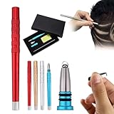 Hair Carving Pen, Hair Engraving Pen, Stainless Steel Beard Shaving Trimmer, Hair Styling Eyebrows Beards Device, Engraved Pen with 20 Blades, DIY Hair Tattoo Tool Set - Eyebrow and Face Razor Pen(Red