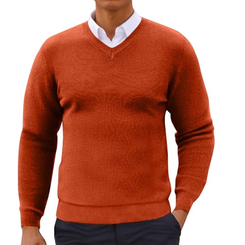 Men's V Neck Pullover Sweater Long Sleeve Casual Slim Fit Cotton Dress Sweaters Lightweight Knitted Warm Sweaters