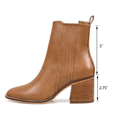 Zero-Sum Women's Booties, Square Toe Stacked Heel Fashion Chelsea Ankle Boots Brown Size 6 #TOP4