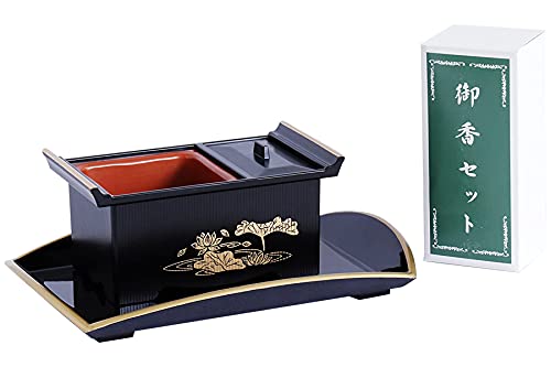 やまこう 焼香盆セット 5点 セット 返し付 黒(蓮) ■ si-SBG-K-5s ■ 仏壇用香炉 焼香盆 焼香セット お香 香灰 香炭 灰ならし ■ 法事 法要 仏具 ■ 限定 国産 ■廻し香炉 回し香炉 金蓮 お盆 お彼岸 お墓参り 供養
