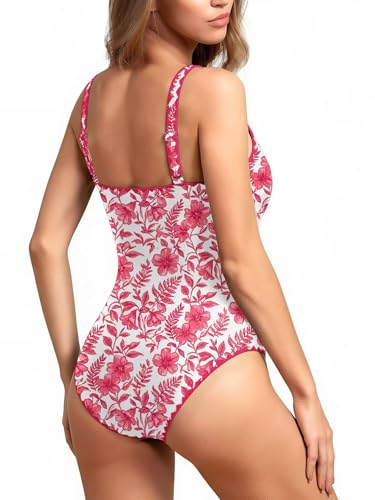 Image of Upopby Women's Vintage Padded Push up One Piece Swimsuits Tummy Control Bathing Suits Plus Size Swimwear
