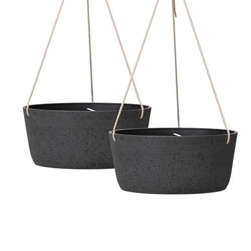 La Jolie Maison Large Hanging Planters - 12 Inch Outdoor Flower Pots, Hanging Garden Planters Set of 2, Black Charcoal