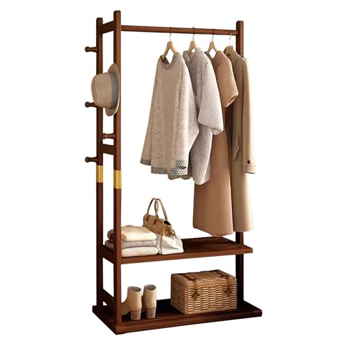 Support à vêtements robuste en bois et penderie double étagère
