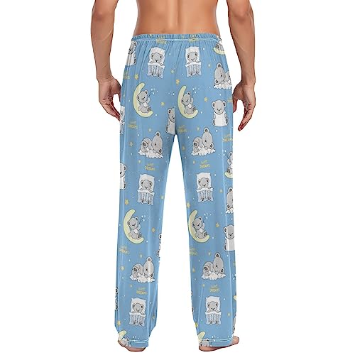 Teddy Bears Moon Blue Mens Pajama Pants Lounge Men's Pajama Bottoms Soft Sleep Pants With Pockets L4