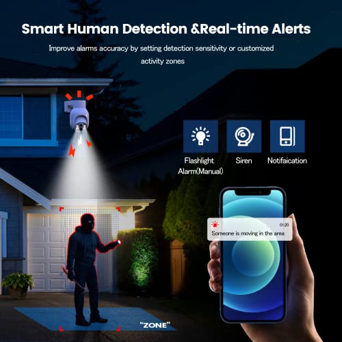 2K Wireless Security Camera System Battery Powered, Outdoor Wifi Camera For Home Security Pan Tilt 360° View, Spotlight Color Night Vision, 2-Way Audio, Pir Human Detection With Siren, Ip66 Waterproof #TOP5