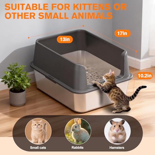 Caja de arena para gato de acero inoxidable mediana con tapa miniatura 6