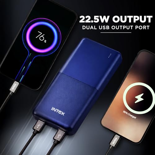 Image of Intex Strong Neo QCPD 10000mAh Power Bank with 22.5W Fast Charging, Type-C PD Input /Output, Dual USB Output, LED Indicators, Advanced Protection, Portable Power Bank for Smartphones & Tablets (Blue)