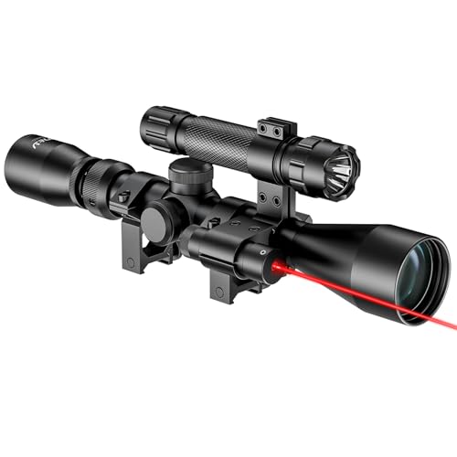 Pinty 3-9X40 Duplex Optical Hunting Rifle Scope Combo with Red Laser and Torch