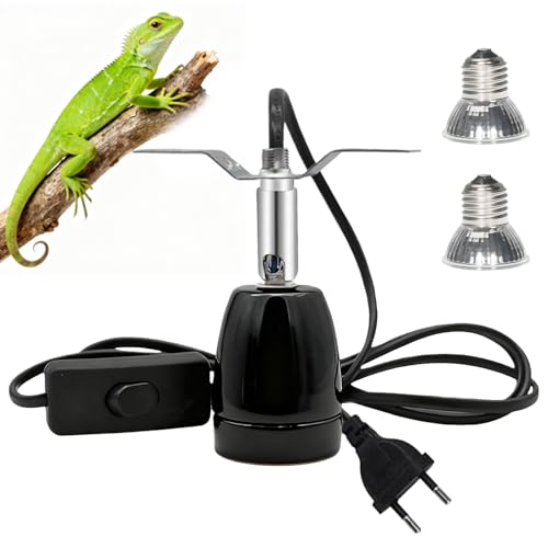 AXVRAV Heiz Lampenfassung Keramik Wärmelampe Lampenfassung E27 Fassung mit 2 Reptilien Wärmelampe und Schalter, Reptilien Heizlampe 50W 75W für Aquarium Terrarium Schildkröte Eidechse Schlange