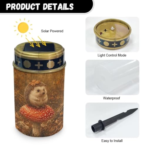 Image of Poceacles Solar Pathway Lights Outdoor Grave Solar Lights Outside Waterproof Cemetery Flameless Candles Outdoor Grave Candle Markers Eternal Decor, Hedgehog Mushroom Forest Print, Set of 6