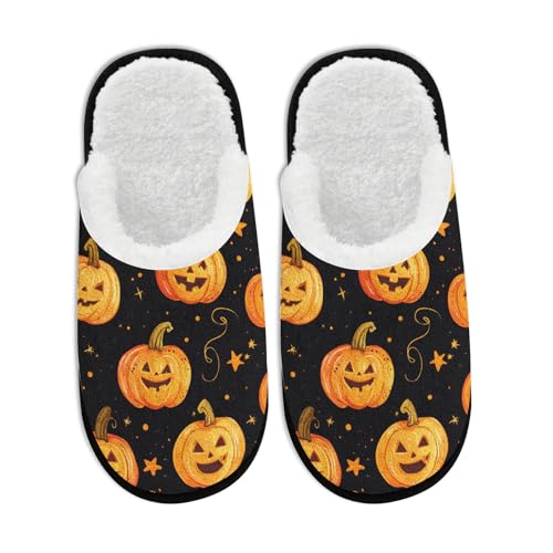 Halloween Holiday Slippers for Women Men Funny Pumpkin Ghost Spooky Spider Web Skeleton Bat Skull Witch Slipper Winter Slip on Cozy Memory Foam House Shoes School Supplies Gifts