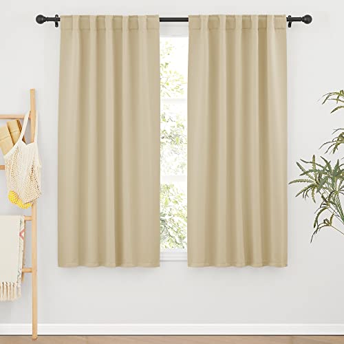 Image of RYB HOME Short Blackout Curtains 63 inches, Solid Heavy Duty Small Window Treatment Room Darkening Privacy Draperies for Basement Bathroom Bedroom, Biscotti Beige, W42 x L63 inch, 2 Panels