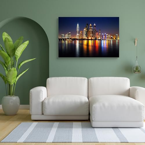 Image of Pitaara Box Dubai Marina At Dusk, UAE | Canvas Painting for Bedroom & Living Room | Engineered Wood Frame | 27 x 18 inch (69 x 46 cms)