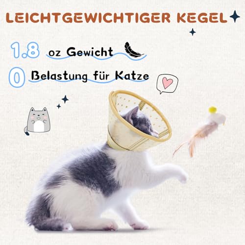 Supet weicher Katzenkegel-Halskragen,Luftgewebe-Katzen-Erholungskegel nach Operation um Lecken zu verhindern, einstellbar, atmungsaktiver Katzenhalskegel als Alternative für kleine Kätzchen und Katzen