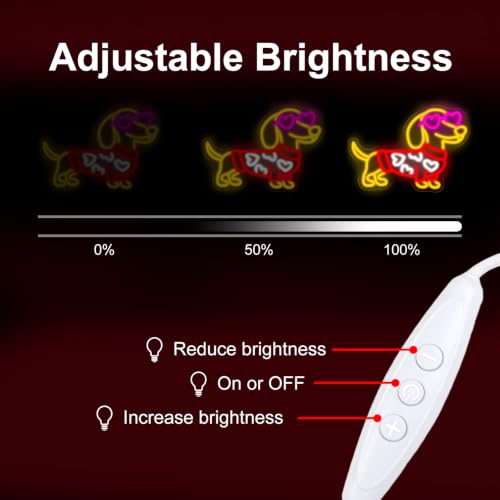 Image of Heart Dog Neon Sign Stylish Dachshund LED Light for Pet Lovers | Pet Room Decor Gift for Dog Mom USB Powered Dimmable Home Wall Room Decoration 16.5 inchx11.8 inch