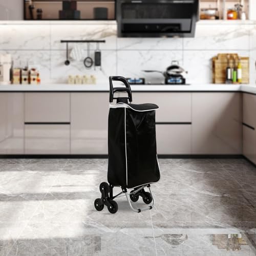 Stair Climbing Shopping Cart with Tri-Wheel Design, Foldable Trolley Bag with Foam Handle 40L (Black)