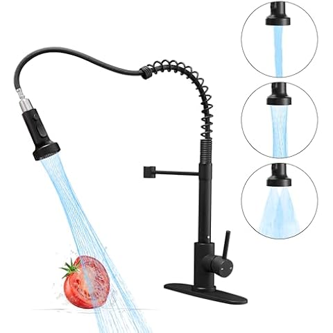 Kitchen Faucets with Pull Down，Kitchen Sink Faucet Sprayer Featuring Spring Swivel and 3 Mode Spray，Sink Faucet for Bar Laundry RV Utility Sink（Black Kitchen Faucet） Cover