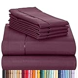 LuxClub 6 PC Sheet Set Bamboo Sheets Deep Pockets 18' Eco Friendly Wrinkle Free Sheets Machine Washable Hotel Bedding Silky Soft - Eggplant Queen
