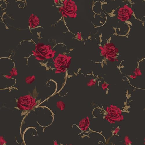FLFK Peel and Stick Gothic Wallpaper Red Rose Floral Wallpaper