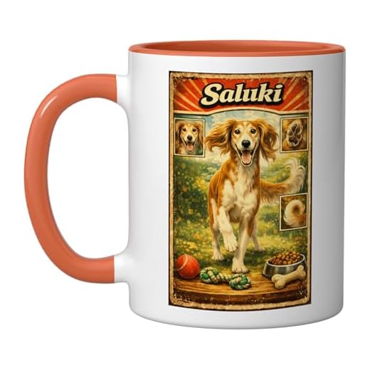 Cute Funny Saluki Dog Paw Dog Food Toy Ceramic Mug, Orange/White