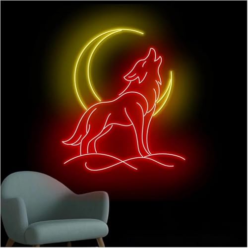 Lampe néon loup décoration pour chambre ambiance apaisante lune - 2