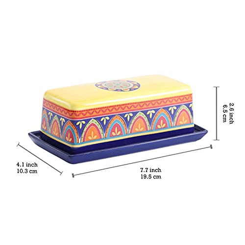 Bico Tunisian Ceramic Butter Dish with Lid, Wide Butter Keeper for Counter, Kitchen Countertop, Microwave and Dishwasher Safe