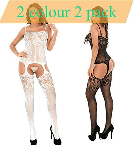 Acxc Womens Fishnet Bodystocking Underwear Lingerie Strappy Bodysuit Sleepwear Nightwear Black/White