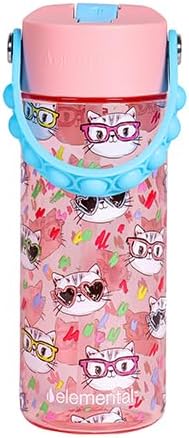 Elemental Water Bottles for Kids - Splash Kids Water Bottle for School with Pop-it Handle - BPA Free Tritan Plastic Water Bottle with Straw Leak Proof when Spout is Closed -Stylish Cat - 18oz - Image 4