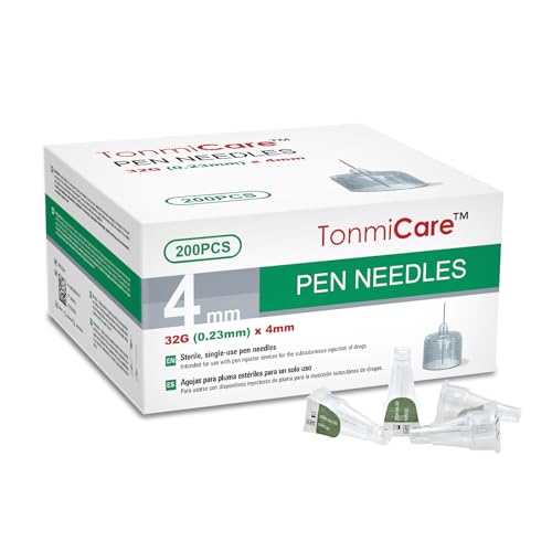Tonmicare Pen Needles 32g 4mm Ultra Fine Compatible with Most Diabetes Pens 200 pcs/Box (5/32)