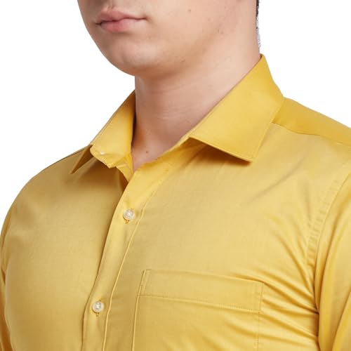 Image of Raymond Men's Solid Pattern Contemporary Fit Pure Cotton Full Sleeve Semi Cut Away Collar Formal Shirt