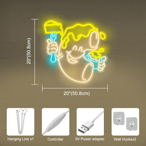 Image of Mac and Cheese Neon Sign, Macaroni Chef LED Light for Restaurant Food Truck