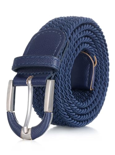 Twill Weave Elastic Belt for Men & Women - Stretch Belt with Prong Buckle - Tan - Classic Braided Design - Adjustable Fit