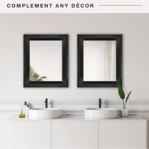 Image of MCS Simplicity 21.5x25.5 Large Wall Mirror, Black & Beveled Detail Mirror, Vertical & Horizontal Wall Hanging Mirror for Bathroom, Bedroom & Livingroom