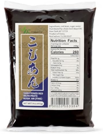 KC Commerce Sweetened Red Bean Paste, Fine (Smooth/Koshian), 14 oz, Pack of 1 Ready-to-Use Adzuki Filling for Mochi, Mooncakes, Buns & Desserts