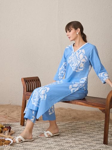 Image of INDO ERA Women's Cotton Ethnic Co-Ord Set | Kurta Pant Set | Stylish Cotton Suit Set for Women,10336 | Cord Set For Women Cotton |