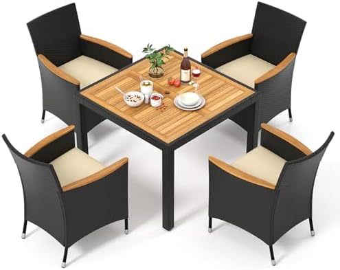 Tangkula 5 Pieces Patio Dining Table Set for 4, Rattan Conversati...