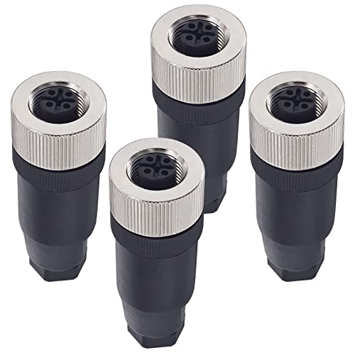 M12 5-Pin Female Circular Aviation Connector Plug 12mm Waterproof Circular Aviation Connector Plug Adapter 4 Pack