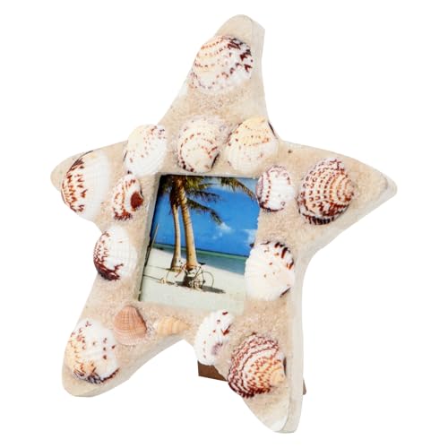 Decorazione con cornice per foto: questa cornice per foto con conchiglie presenta conchiglie attaccate alla cornice, cornici per foto da appoggio