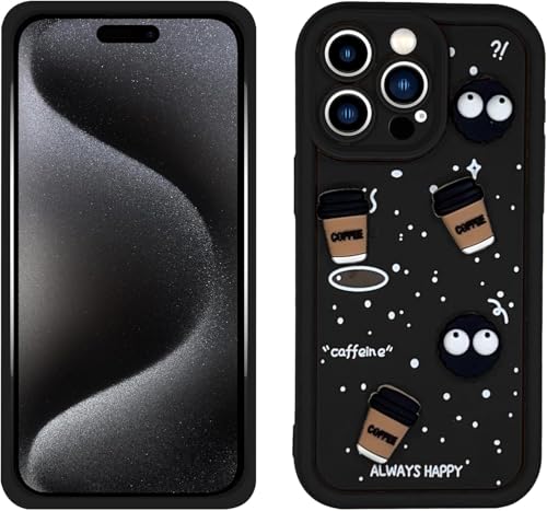 Image of GoldKart Back Case Cover Compatible for iPhone 15 Pro Max | Cute Fun Cartoon 3D Ball Coffee Silicone Case | Full Body Protection Back Cover for iPhone 15 Pro Max - Black