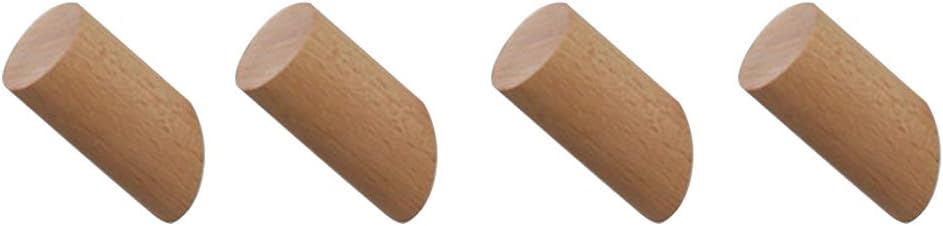 Curious Fish Wood Wall Hooks for Hanging 4PCS 6CM Solid Beech Wooden Cylinder Wood Coat Hooks Wall Mounted Towel Coat Bag Robe Scarf Hanger Bathroom Bedroom Kitchen Cupboard Living Room Hallway