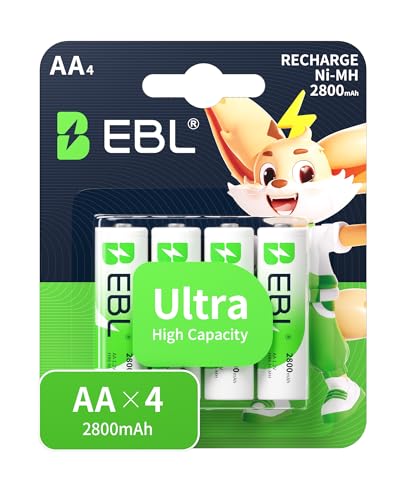 EBL AA Akku 2800mAh mit hoher Kapazität, AA wiederaufladbar Batterien,1.2V-Mignon AA,4er Pack