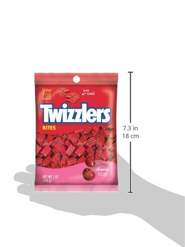TWIZZLERS Bites, Cherry Flavored Licorice Candy, 7 Ounce Packet (Pack of 12)