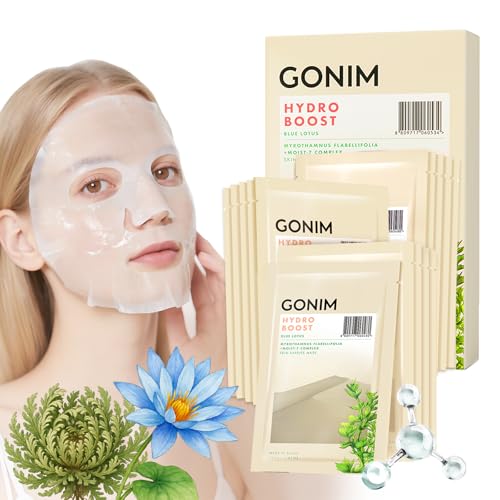 Image of GONIM Korean Face Mask, Hydrating Face Mask Sheet with Hyaluronic Acid | Face masks for women with collagen activation and vitamin C; moisturizing facial mask for skin care, 30mlx20pcs